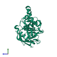 Monomeric assembly 1 of PDB entry 2vkt coloured by chemically distinct molecules, side view.