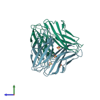 PDB entry 2vkw coloured by chain, side view.