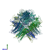 PDB entry 2vl0 coloured by chain, side view.