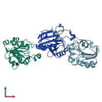 PDB entry 2vl3 coloured by chain, front view.