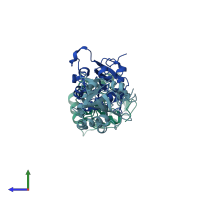 PDB entry 2vl3 coloured by chain, side view.