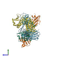 PDB entry 2vl5 coloured by chain, side view.