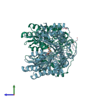 PDB entry 2vlh coloured by chain, side view.
