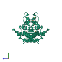 Homo dimeric assembly 2 of PDB entry 2vli coloured by chemically distinct molecules, side view.