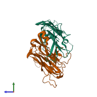 PDB entry 2vlm coloured by chain, side view.
