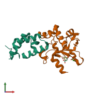 PDB entry 2vln coloured by chain, front view.