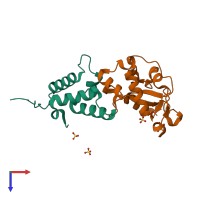 PDB entry 2vlo coloured by chain, top view.