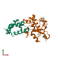 PDB entry 2vlp coloured by chain, front view.