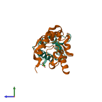PDB entry 2vlp coloured by chain, side view.