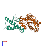 PDB entry 2vlp coloured by chain, top view.