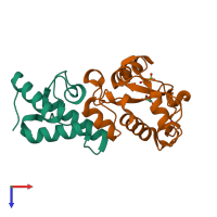 PDB entry 2vlq coloured by chain, top view.