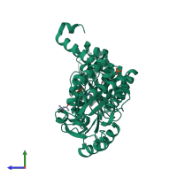 PDB entry 2vms coloured by chain, side view.