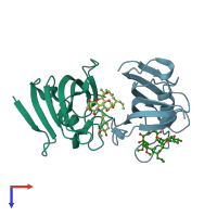 PDB entry 2vn1 coloured by chain, top view.