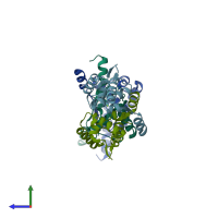 PDB entry 2vn2 coloured by chain, side view.