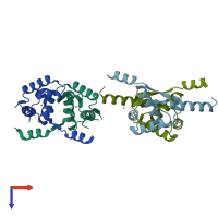 PDB entry 2vn2 coloured by chain, top view.