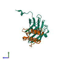 PDB entry 2vn6 coloured by chain, side view.