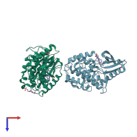 PDB entry 2vn9 coloured by chain, top view.