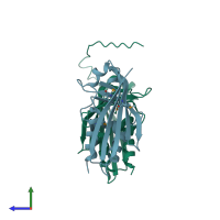 PDB entry 2vne coloured by chain, side view.