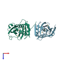 PDB entry 2vne coloured by chain, top view.
