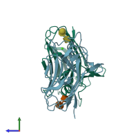 PDB entry 2vng coloured by chain, side view.