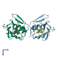 PDB entry 2vng coloured by chain, top view.