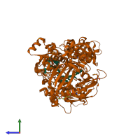 PDB entry 2vnu coloured by chain, side view.