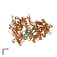 PDB entry 2vnu coloured by chain, top view.