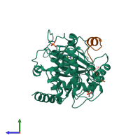 PDB entry 2vny coloured by chain, side view.