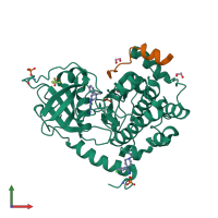 Hetero dimeric assembly 1 of PDB entry 2vo0 coloured by chemically distinct molecules, front view.