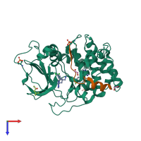 Hetero dimeric assembly 1 of PDB entry 2vo0 coloured by chemically distinct molecules, top view.