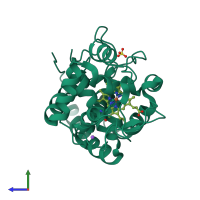 PDB entry 2vo2 coloured by chain, side view.