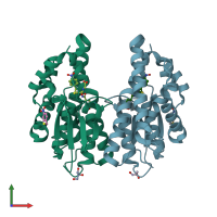 PDB entry 2vo4 coloured by chain, front view.