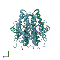 PDB entry 2vo4 coloured by chain, side view.