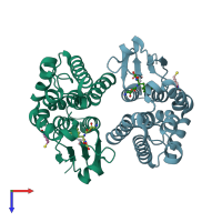 PDB entry 2vo4 coloured by chain, top view.