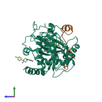PDB entry 2vo7 coloured by chain, side view.
