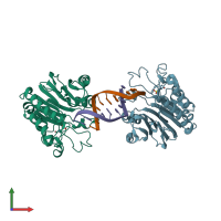 PDB entry 2voa coloured by chain, front view.