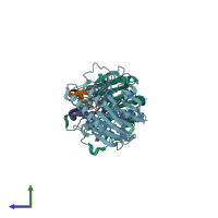 PDB entry 2voa coloured by chain, side view.