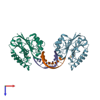 PDB entry 2voa coloured by chain, top view.