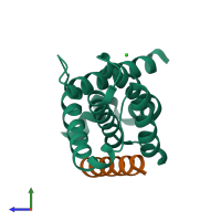 PDB entry 2vog coloured by chain, side view.
