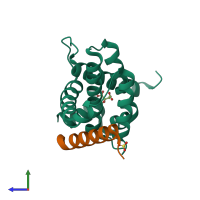 PDB entry 2voh coloured by chain, side view.