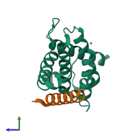 PDB entry 2voi coloured by chain, side view.