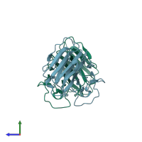 PDB entry 2vok coloured by chain, side view.