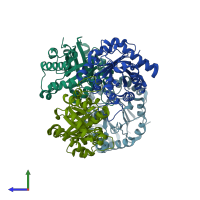 PDB entry 2vom coloured by chain, side view.