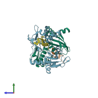 PDB entry 2von coloured by chain, side view.