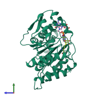 PDB entry 2vp3 coloured by chain, side view.