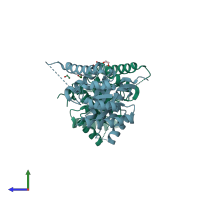 PDB entry 2vp8 coloured by chain, side view.