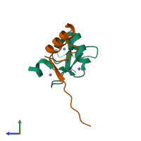 PDB entry 2vpb coloured by chain, side view.