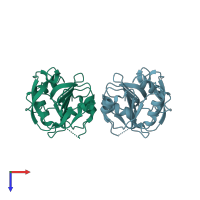 PDB entry 2vpi coloured by chain, top view.