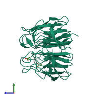 PDB entry 2vpj coloured by chain, side view.