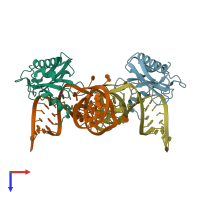 PDB entry 2vpl coloured by chain, top view.